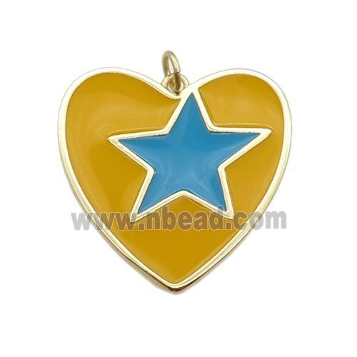 copper Heart pendant with yellow enamel, star, gold plated