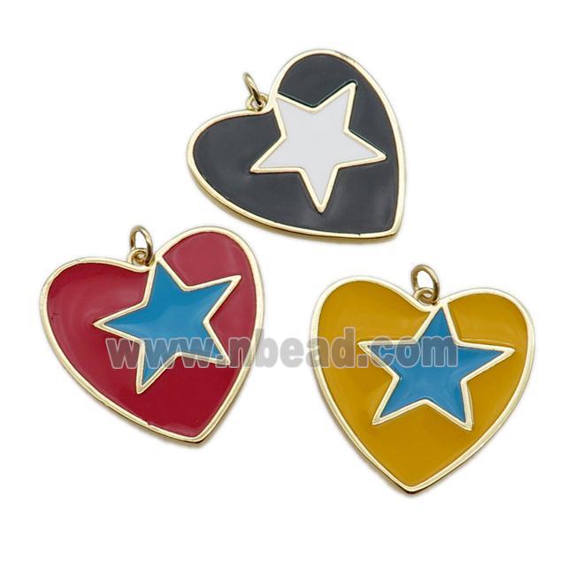 copper Heart pendant with enamel, star, gold plated, mixed