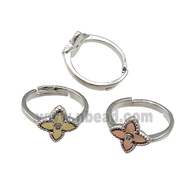copper Star Ring, adjustable, platinum plated, mix