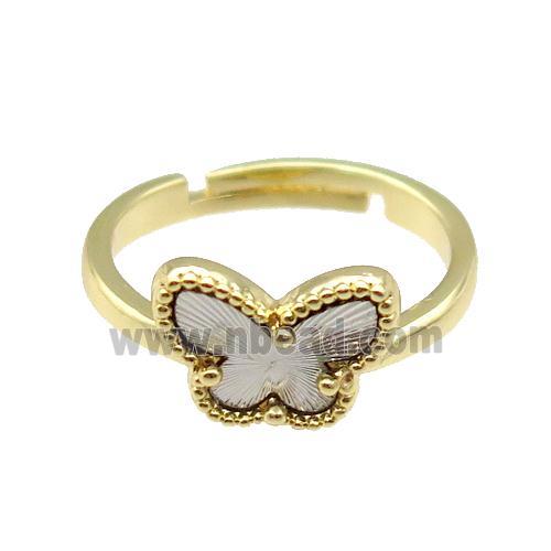 copper Butterfly Ring, adjustable, gold plated