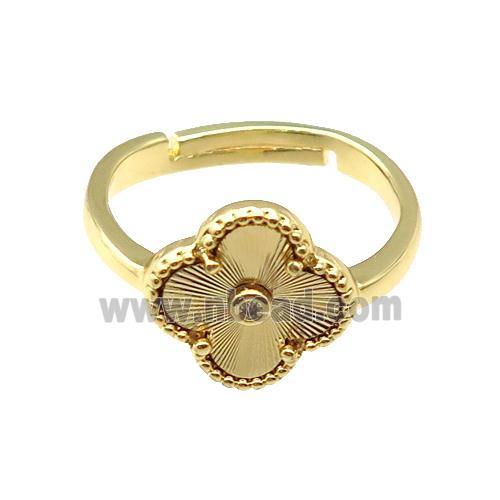 copper Clover Ring, adjustable, gold plated