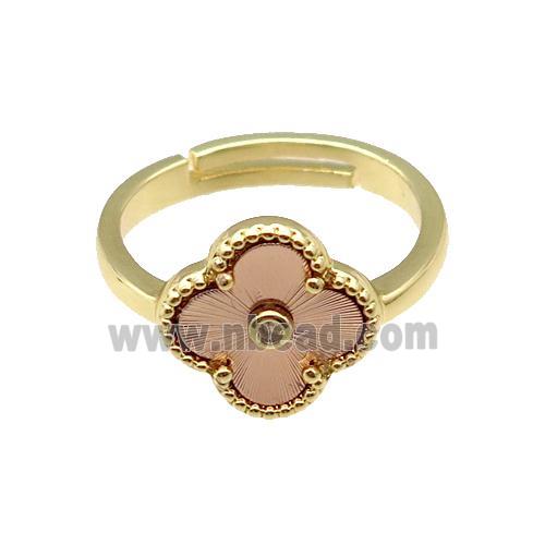 copper Clover Ring, adjustable, gold plated