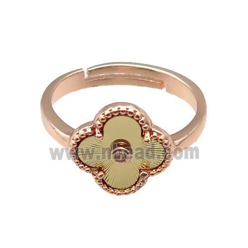 copper Clover Ring, adjustable, rose gold