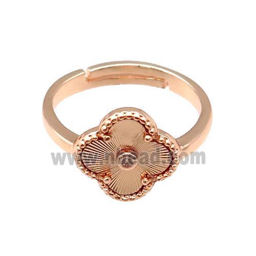 copper Clover Ring, adjustable, rose gold