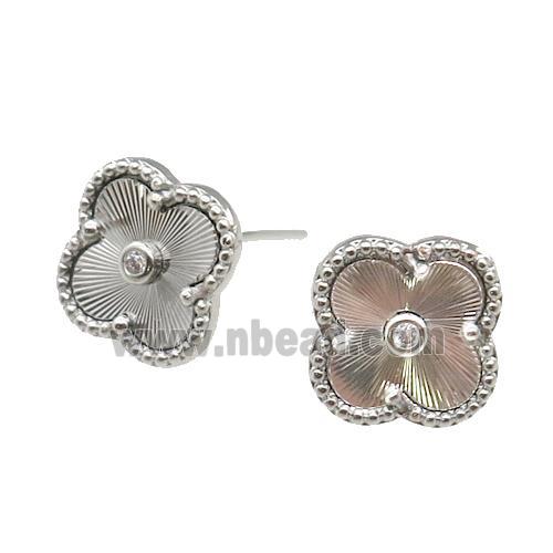 copper Clover Stud Earring, platinum plated