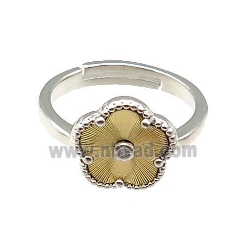 copper Flower Ring, adjustable, platinum plated