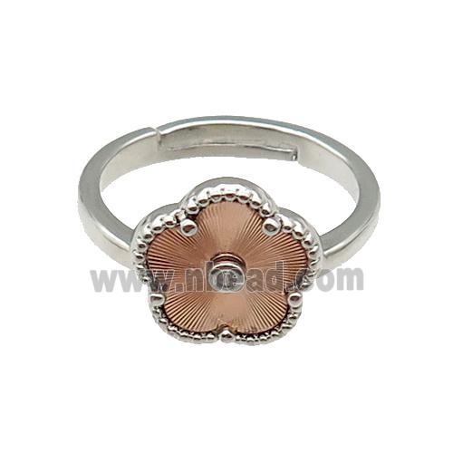 copper Flower Ring, adjustable, platinum plated