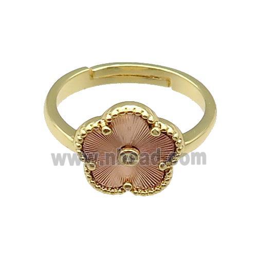 copper Flower Ring, adjustable, gold plated