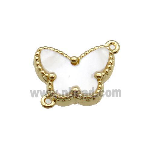 copper Butterfly connector pave white shell, gold plated