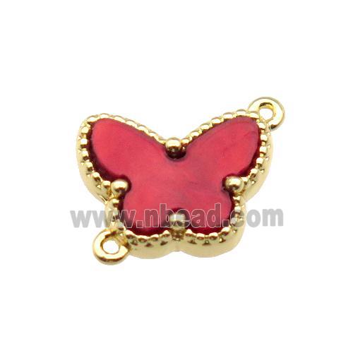 copper Butterfly connector pave red shell, gold plated