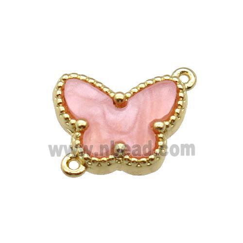copper Butterfly connector pave pink shell, gold plated
