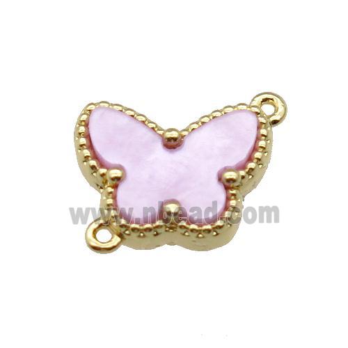copper Butterfly connector pave pink shell, gold plated