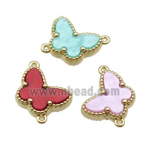 copper Butterfly connector pave shell, gold plated, mixed