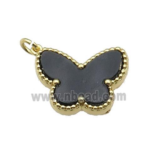 copper Butterfly pendant pave black shell, gold plated