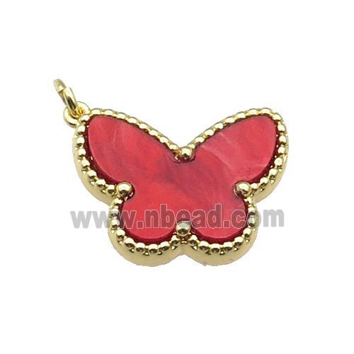 copper Butterfly pendant pave red shell, gold plated