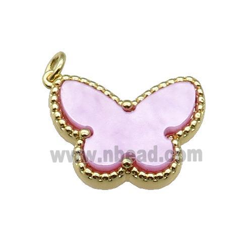 copper Butterfly pendant pave lavender shell, gold plated