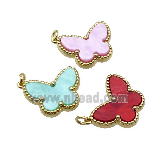 copper Butterfly pendant pave shell, gold plated, mixed