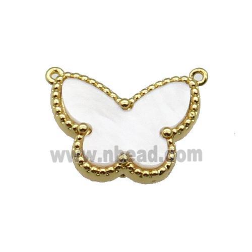 copper Butterfly pendant pave white shell, gold plated