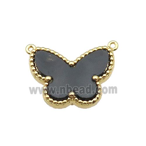 copper Butterfly pendant pave black shell with 2loop, gold plated