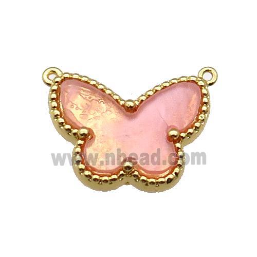 copper Butterfly pendant pave pink shell, gold plated