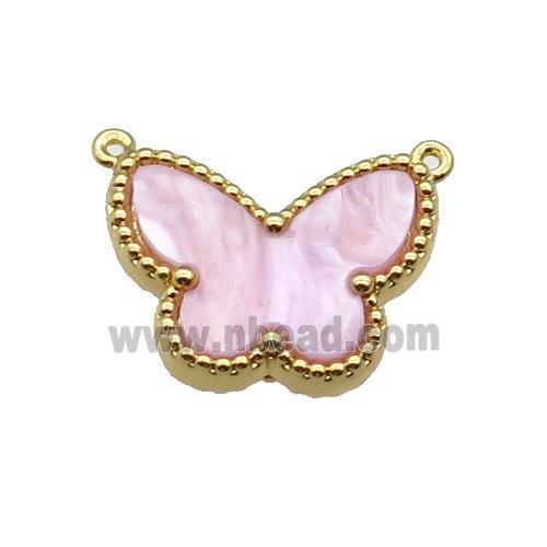 copper Butterfly pendant pave pink shell, gold plated