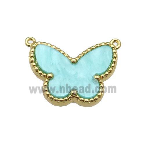 copper Butterfly pendant pave green shell, gold plated
