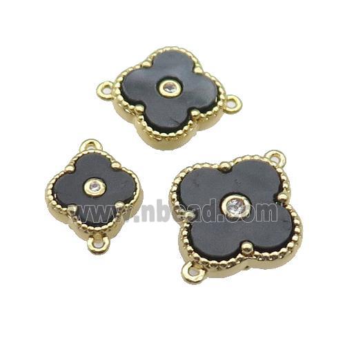 copper Clover connector pave black shell, gold plated