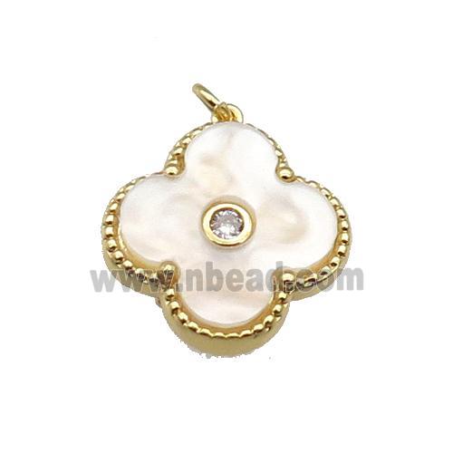 copper Clover pendant pave white shell, gold plated