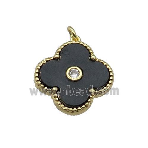copper Clover pendant pave black shell, gold plated