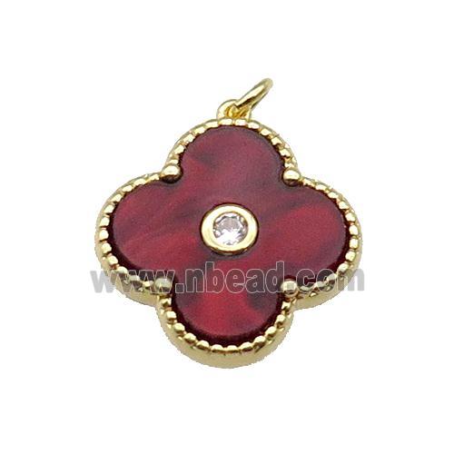 copper Clover pendant pave red shell, gold plated