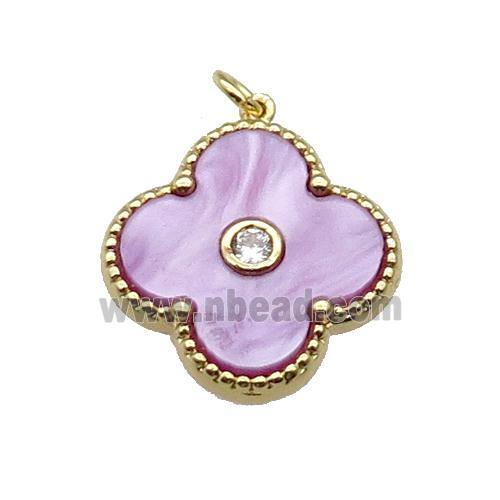 copper Clover pendant pave lavender shell, gold plated