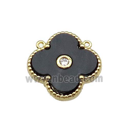copper Clover pendant pave black shell, gold plated
