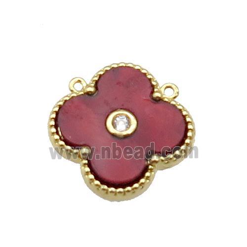 copper Clover pendant pave red shell, gold plated