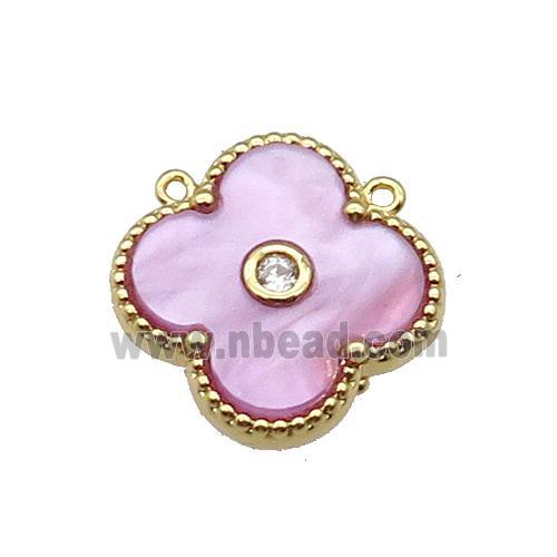 copper Clover pendant pave pink shell, gold plated