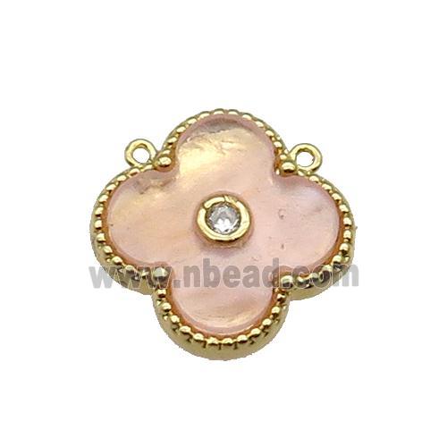 copper Clover pendant pave peach shell, gold plated