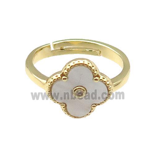 copper Clover Ring pave white shell, gold plated
