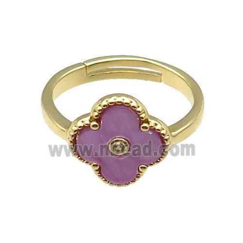 copper Clover Ring pave lavender shell, gold plated