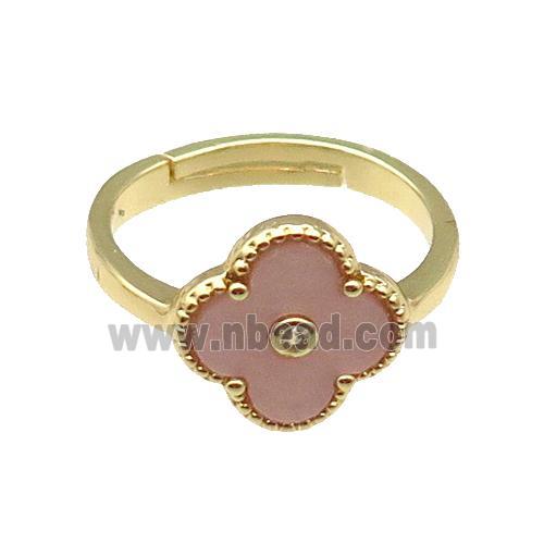 copper Clover Ring pave peach shell, gold plated