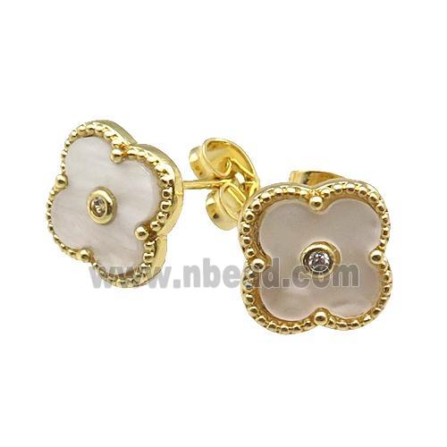 copper Colover Stud Earring pave white shell, gold plated