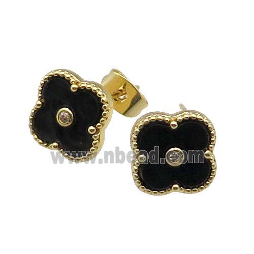 copper Colover Stud Earring pave black shell, gold plated