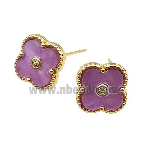 copper Colover Stud Earring pave lavender shell, gold plated