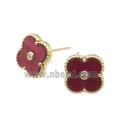 copper Colover Stud Earring pave red shell, gold plated