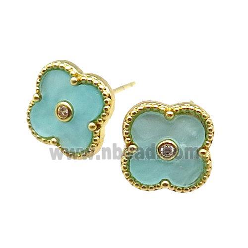 copper Colover Stud Earring pave green shell, gold plated
