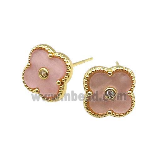 copper Colover Stud Earring pave peach shell, gold plated