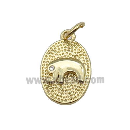 copper oval pendant, elephant, gold plated