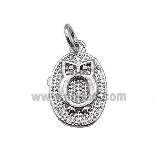 copper oval pendant, owl, platinum plated