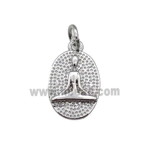 copper oval pendant, Yoga, platinum plated