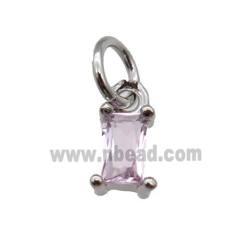 copper pendant paved pink zircon, rectangle, platinum plated