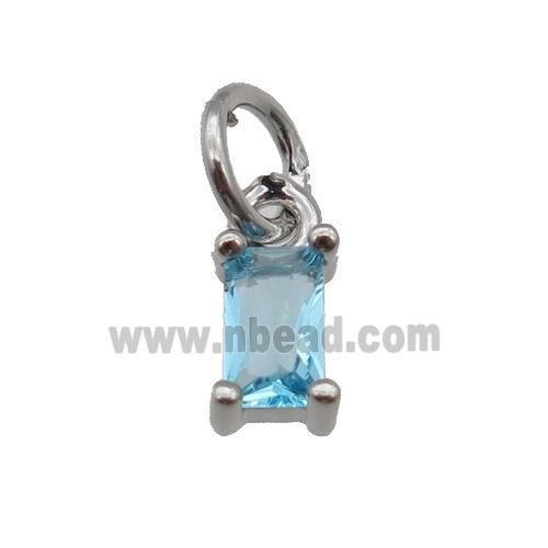 copper pendant paved blue zircon, rectangle, platinum plated
