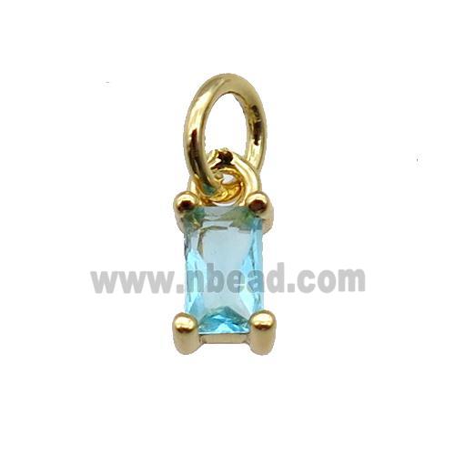 copper pendant paved blue zircon, rectangle, gold plated